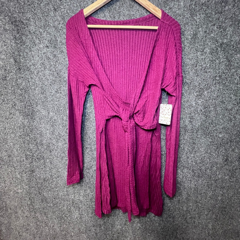 Free People Sweet Myrtle Ribbed Knot Front Top Magenta Purple OB993138 XS NEW